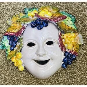 Cosimo Primo Red Clay Italian Bacchus Wall Mask Majolica Grapeleave Vibrant READ